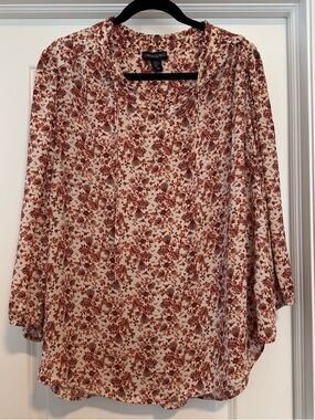 Cynthia Rowley Cream Blouse with Rust Floral Print
